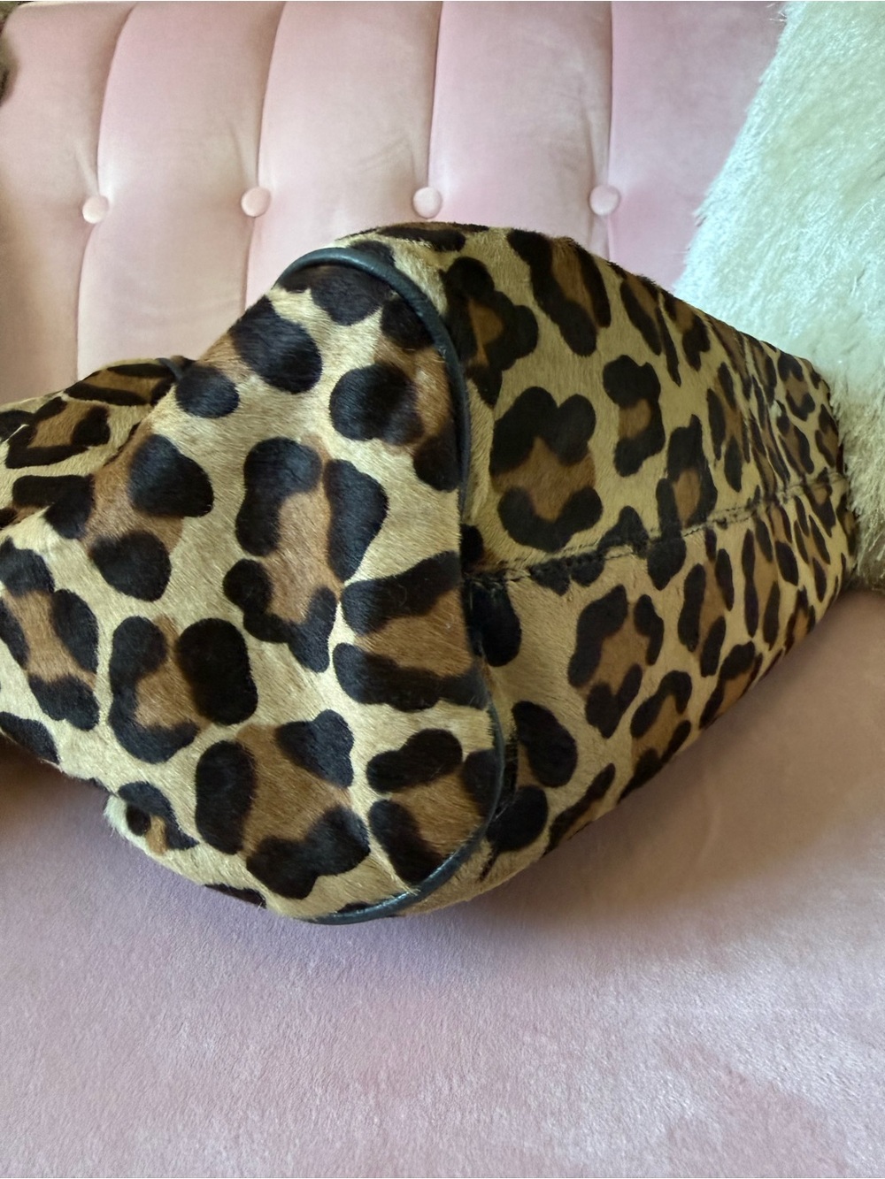 💯Auth! Henri Bendel Calf Hair Leopard Chain Handle Shoulder Bag Blk Leather Trim - Picture 14 of 16